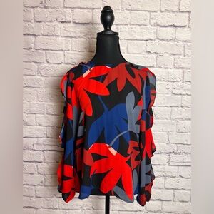 LOFT Floral Long Sleeved Blouse with Ruffle Details size SP